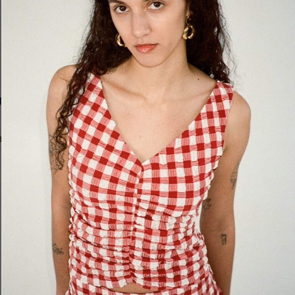 Wray Isabella Red Gingham Ruched / Crinkle Tank, NWT sz M